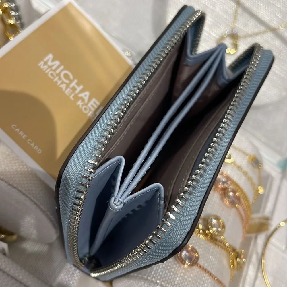 Michael Kors Jet Set Travel Medium Zip Around Color-Block Wallet  Pale Blue Mult